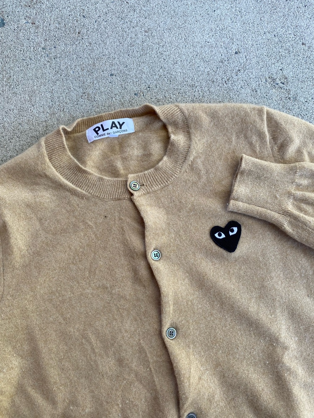 Comme des Garçons Play Tan Cardigan Sweater